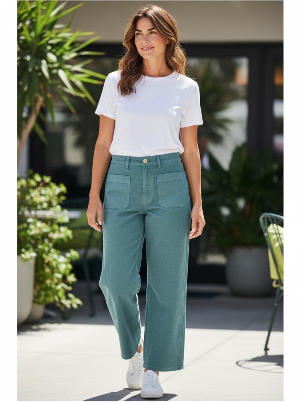 Madewell Emmett Wide Leg Patch Pocket Pants Size 30 Teal High Rise Cropped
